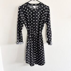 Merona Women's Sz S Black and White Polkadot Long Sleeve Collarless Shirt Dress